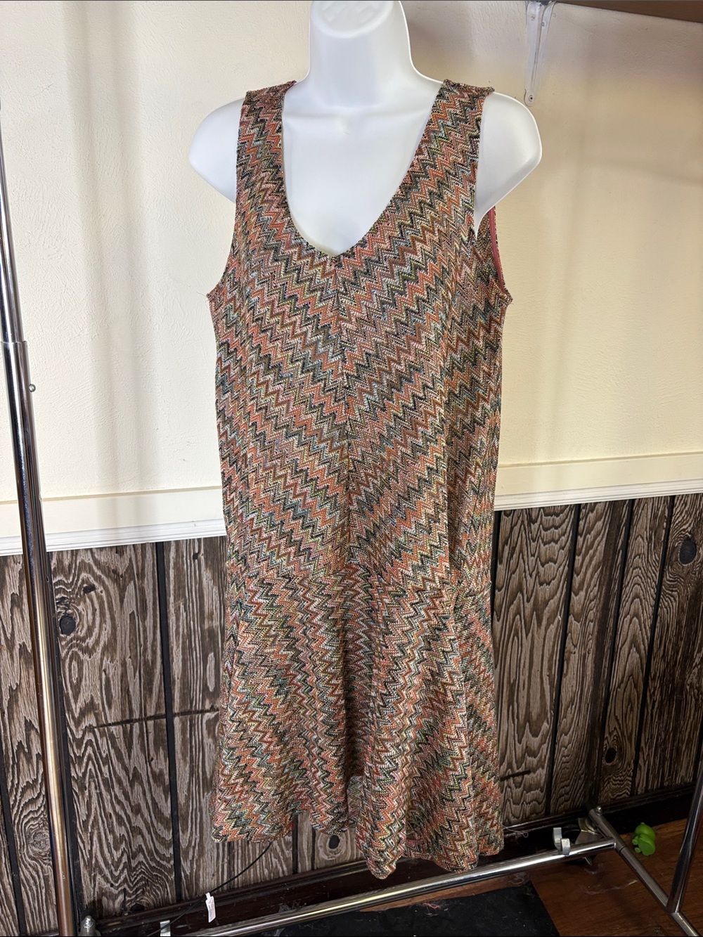 Maeve Zigzag Midi Dress in Rust, Green, Tan